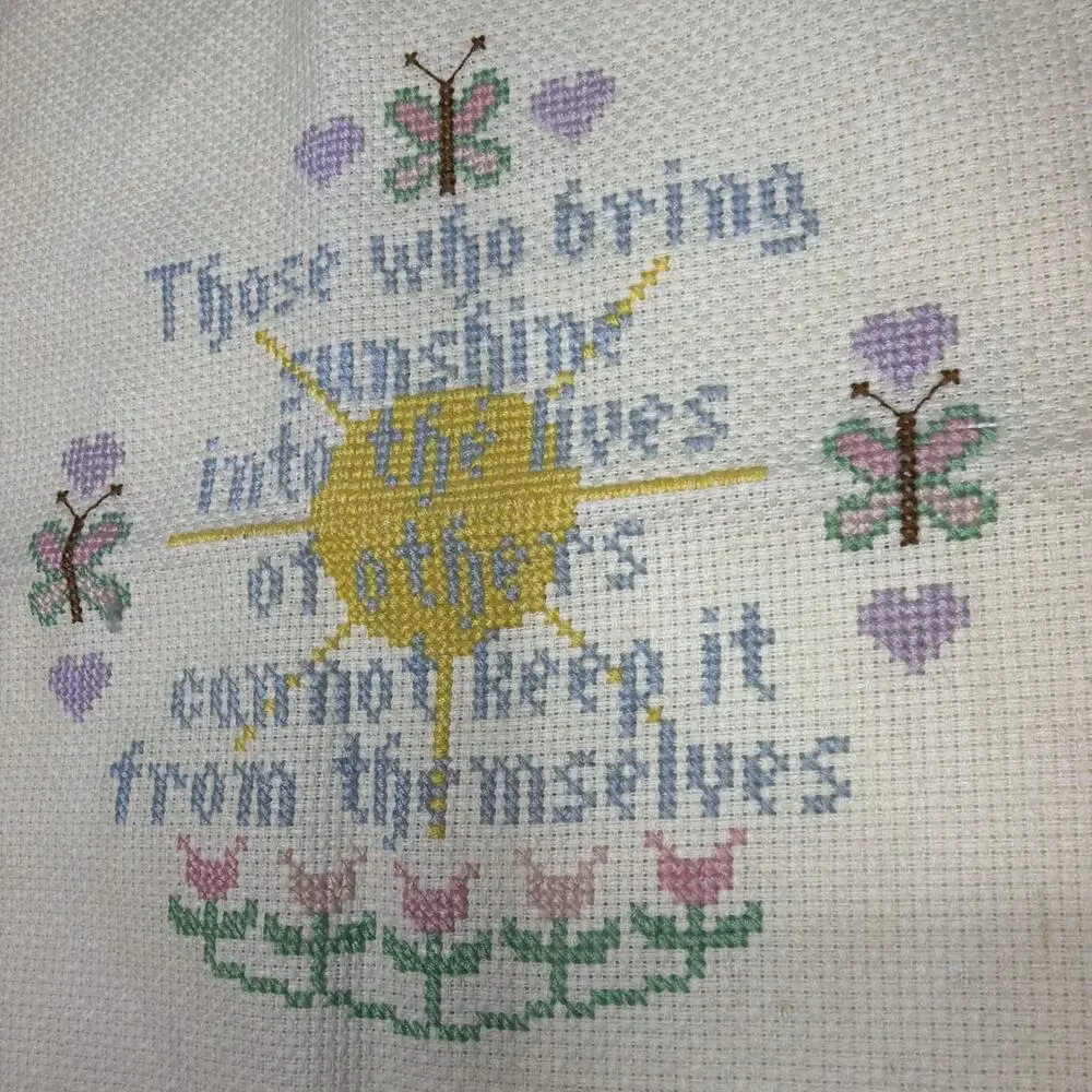 Cross Stitch Sunshine Sampler Hand Stitched Complete Vintage Retro 1970’s Patch